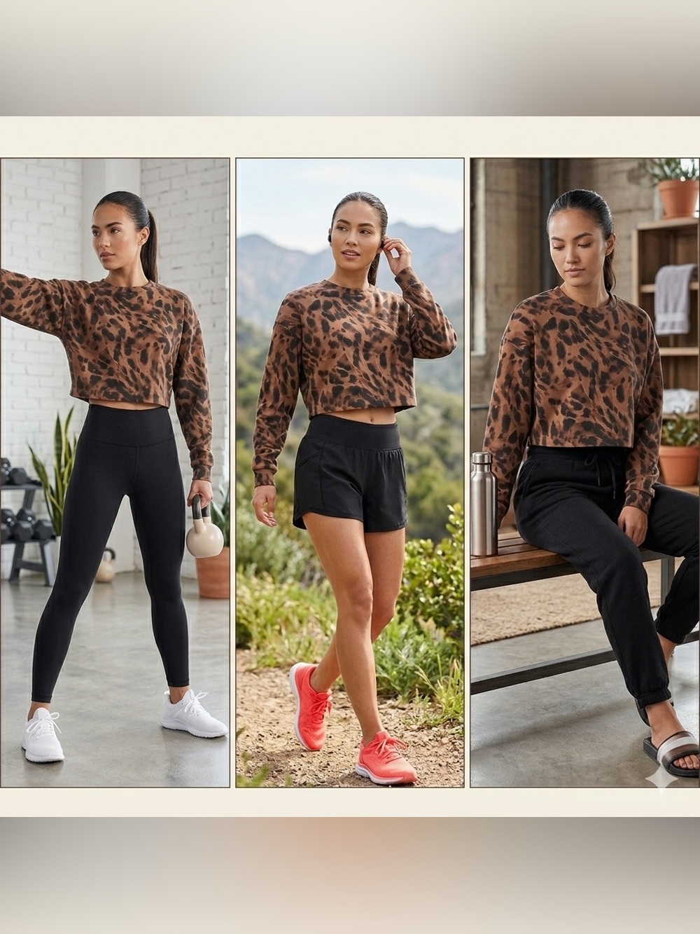 Old Navy Leopard Print Crop Sweatshirt - Size M Petite - NWOT